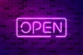 Open glowing purple neon sign or LED strip light. Realistic vector illustration