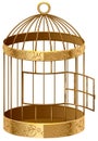 Open gold birdcage. An empty birdcage