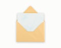 Open golden envelope with pape, clipping path.