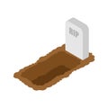 Open grave isolated. Stone tombstone stands. vector illustration Royalty Free Stock Photo