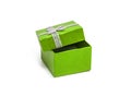 Open Green colour gift box with silver ribbon isolated on white Royalty Free Stock Photo