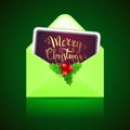 Open green envelope and card with handwritten text Royalty Free Stock Photo