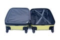 Open green hardshell luggage