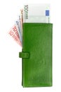 Open green leather wallet Royalty Free Stock Photo