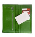 Open green leather wallet Royalty Free Stock Photo