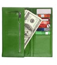 Open green leather wallet Royalty Free Stock Photo