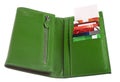 Open green leather wallet Royalty Free Stock Photo