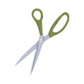 Open green stationery scissors.