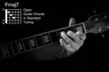 Closeup of hand playing Fmaj7 chord on guitar Royalty Free Stock Photo