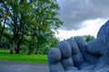 Open Hand Artwork by Sophie Ryder and surrounding landscape at the 2019 Federal Garden Show BUGA in Heilbronn, Germany
