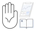 Open Hand Gesture with Clipboard and Open Book Representing Communication and Knowledge Royalty Free Stock Photo