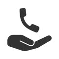 Open hand with handset glyph icon