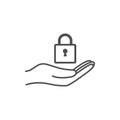 Open hand and lock icon. Vector illustration. Flat design Royalty Free Stock Photo