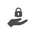 Open hand and lock icon. Vector illustration. Flat design Royalty Free Stock Photo