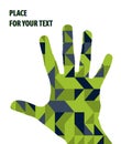 Open hand silhouette on green triangles background Royalty Free Stock Photo