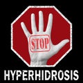 Open hand with the text stop hyperhidrosis