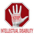 Open hand with the text stop intellectual disability