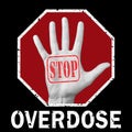 Open hand with the text stop overdose. Global social problem