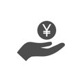 Open hand and yuan, yen icon. Vector illustration. Flat design Royalty Free Stock Photo
