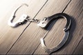 Open Handcuffs on a wooden background Royalty Free Stock Photo