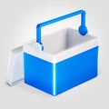 Open handheld blue refrigerator isolated over white background. Royalty Free Stock Photo