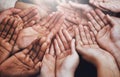 Open hands, diversity and help together with community, solidarity and support. Trust, faith and charity hands gesture Royalty Free Stock Photo