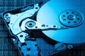 Open hard disk drive. The concept of data storage. Data array. Blue HDD Royalty Free Stock Photo
