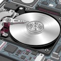 Of an open hard disk drive HDD showcasing the internal component Royalty Free Stock Photo
