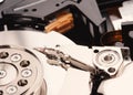 opened hard disk drive close up