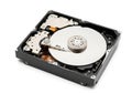 Open hard disk drive showing internal components and platters Royalty Free Stock Photo
