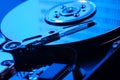 Open hard drive in blue light Royalty Free Stock Photo