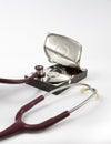 Open hard drive with stethoscope Royalty Free Stock Photo