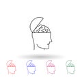 Open head with brain multi color icon. Simple thin line, outline vector of idea icons for ui and ux, website or mobile application Royalty Free Stock Photo