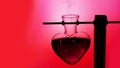 Open heart-shaped bottle of red love potion on a blurred background Royalty Free Stock Photo