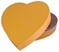 Open heart shaped golden chocolate box isolated Royalty Free Stock Photo