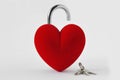 Open heart shaped padlock with keys on white background - Concept of love Royalty Free Stock Photo