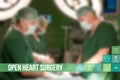 open heart surgery medical concept image with icons and doctors on background