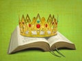 open holy bible book scripture golden crown king jewels gems coronation jesus god jah jehovah christ gospel Royalty Free Stock Photo