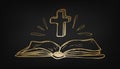 Open Holy Bible with crucifix on dark background Royalty Free Stock Photo