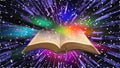 Open holy bible scriptures word god testament sky space galaxy stars shooting warp speed galactic heaven heavenly jehovah jah Royalty Free Stock Photo