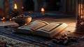 Open holy book with dates and lantern Royalty Free Stock Photo