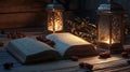 Open holy book with dates and lanterns. (1 Royalty Free Stock Photo