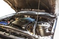 Open hood on 2500 cc. diesel turbo engine pickup truck in detail