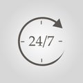 Open 24 hours a day and 7 days a week icon isolated on grey background. All day cyclic icon. Flat design. Vector Illustration Royalty Free Stock Photo