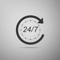 Open 24 hours a day and 7 days a week icon isolated on grey background. All day cyclic icon. Flat design. Vector Royalty Free Stock Photo