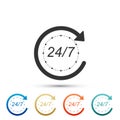 Open 24 hours a day and 7 days a week icon isolated on white background. All day cyclic icon. Set elements in colored Royalty Free Stock Photo