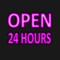 Open 24 hours Neon light on black background.