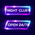 Open 24 7 Hours. Night Club Neon Sign. Royalty Free Stock Photo