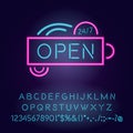 Open 24 hours vector neon light board sign illustration Royalty Free Stock Photo