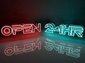 OPEN 24 HR neon sign in red and green Royalty Free Stock Photo